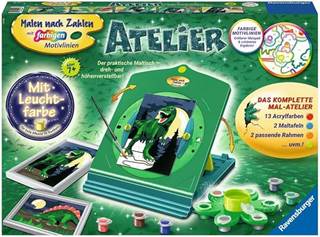 Ravensburger Malen nach Zahlen Atelier Dinosaurier, ab 7 Jahren, mit Leuchtfarbe, dreh- und höhenverstellbarer Maltisch
(retailprijs €39,99 | outletprijs €27,99)