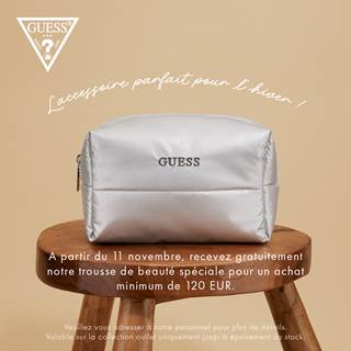 Starting November 11, for every purchase of €120 at Guess, a quilted beauty pouch awaits you! Limited stock!