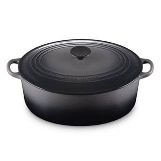 Outlet price €297.50 - Cast Iron 31cm Oval Casserole available in the colours Matte Black, Cerise, Flame, Flint and Meringue