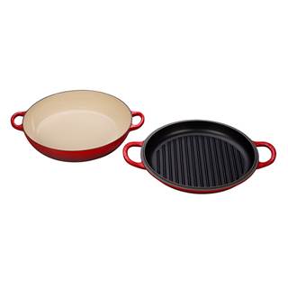 Outlet price €307.30 - Cast Iron 30cm Shallow Casserole with Grill Lid Cerise